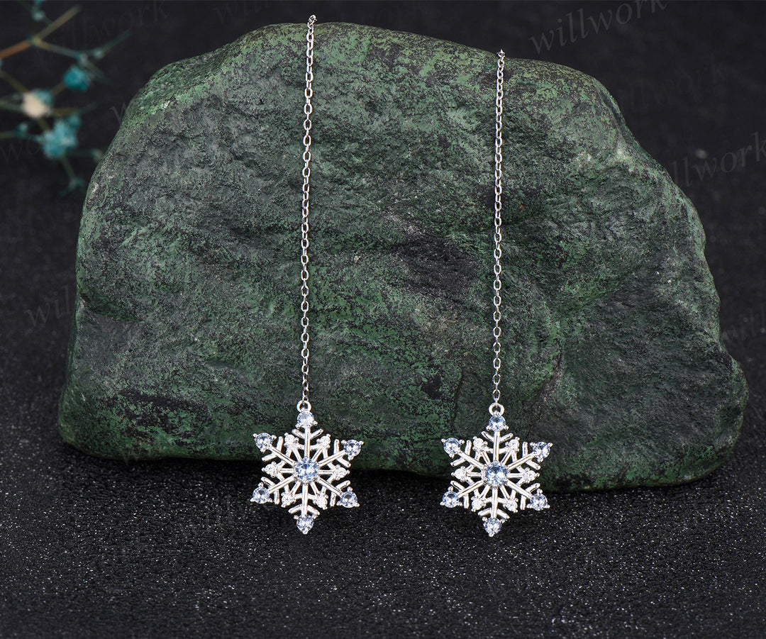 Christmas Snowflake Earrings Christmas Atmosphere Jewelry blue topaz with perfect 925 sterling silver Christmas Eve Jewelry Gifts for her