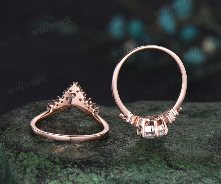 1ct round cut moissanite engagement ring rose gold cluster snowdrift diamond promise wedding ring set women jewelry