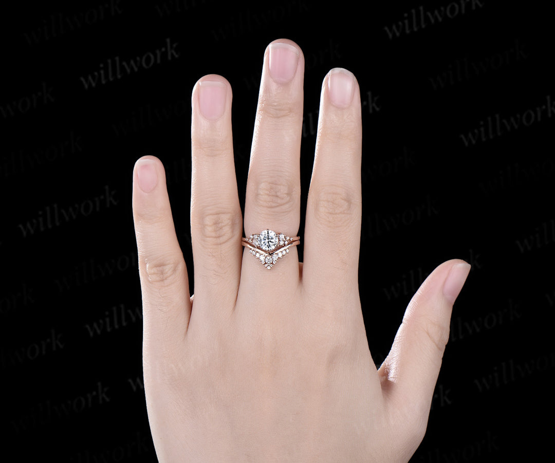 1ct round cut moissanite engagement ring rose gold cluster snowdrift diamond promise wedding ring set women jewelry