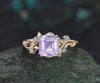 Asscher cut lavender amethyst engagement ring swiss blue topaz leaf branch ring unique nature inspired wedding ring for women