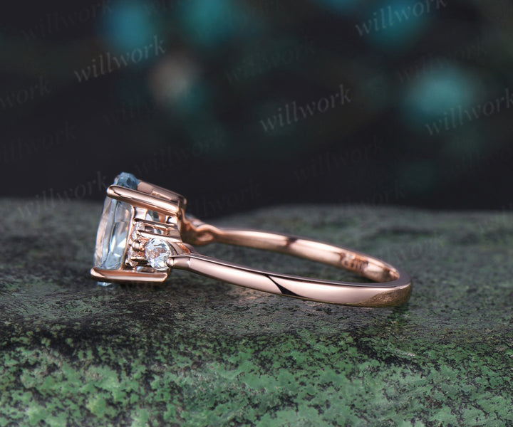 Oval cut aquamarine engagement ring solid 14k rose gold diamond ring March birthstone unique promise wedding ring women
