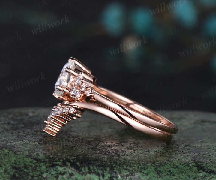1ct round cut moissanite engagement ring rose gold cluster snowdrift diamond promise wedding ring set women jewelry