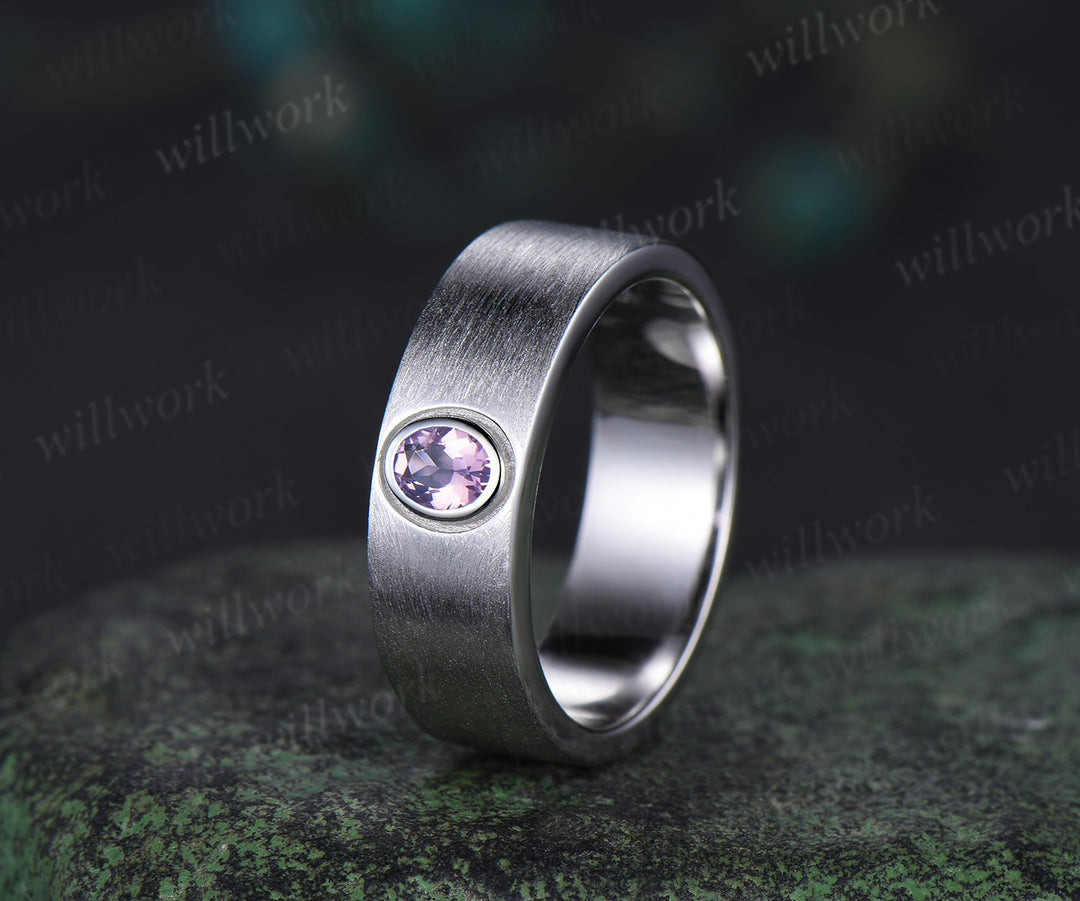 Brushed finish oval lavender amethyst men wedding band elegant solitaire ring solid 10k/14k/18k white gold engagement ring anniversary gift