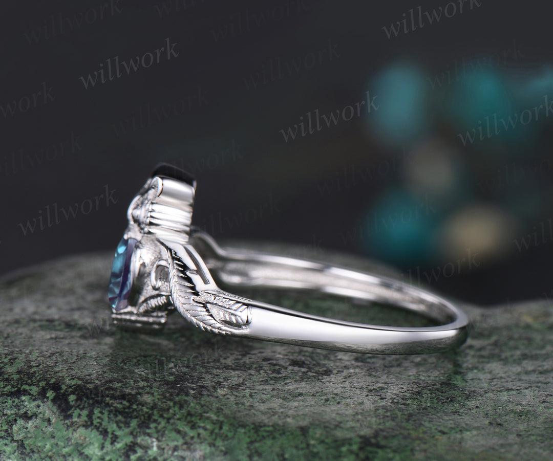 Unique Branch Twig Vine Owl Engagement Ring Round Color-Change Alexandrite Wedding Ring Cute Owl Antique Nature Inspired Alexandrite Jewelry