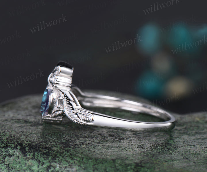 Unique Branch Twig Vine Owl Engagement Ring Round Color-Change Alexandrite Wedding Ring Cute Owl Antique Nature Inspired Alexandrite Jewelry