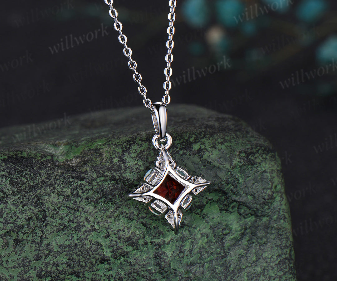Luxury Princess Cut Necklace Natural 5mm Garnet  Pendant Minimalist  Marquise Opal Black Spinel Geometric January Birthstone Jewelry Anniversary Gift