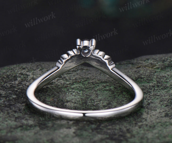 Curved alexandrite wedding band 14k white gold wing stacking anniversary wedding ring women gift