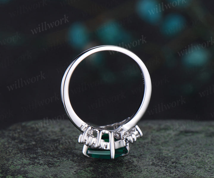 Asscher cut emerald engagement ring alexandrite & diamond cluster unique proposal ring June birthstone promise ring for her