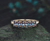 Oval cut alexandrite ring solid 14k yellow gold 6 stone birthday gift wedding band Multi-Stone Rings anniversary ring women gift