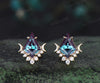 Dainty Kite Cut Alexandrite Stud Earrings Unique diamond Moon Earrings Vintage 14k yellow Gold June Birthstone Alexandrite Pierced Earrings