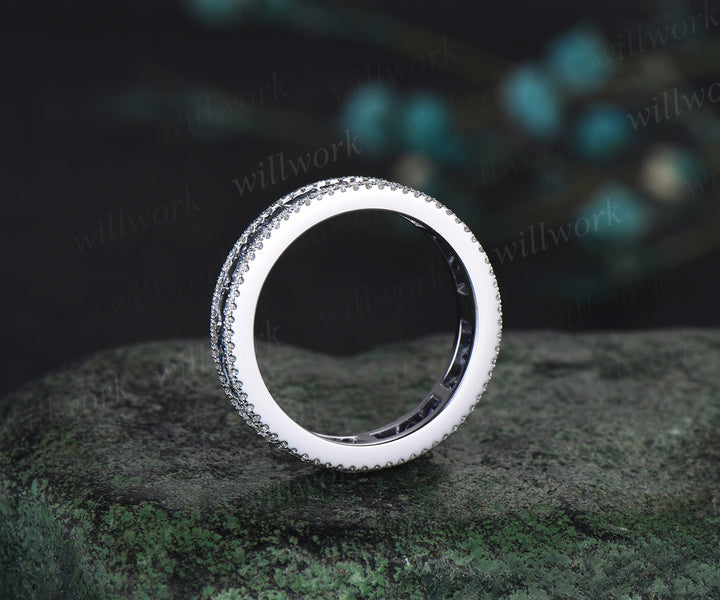 Vintage Princess Cut Alexandrite Wedding Band Full Eternity Diamond Wedding Ring white gold June Birthstone anniversary ring gift
