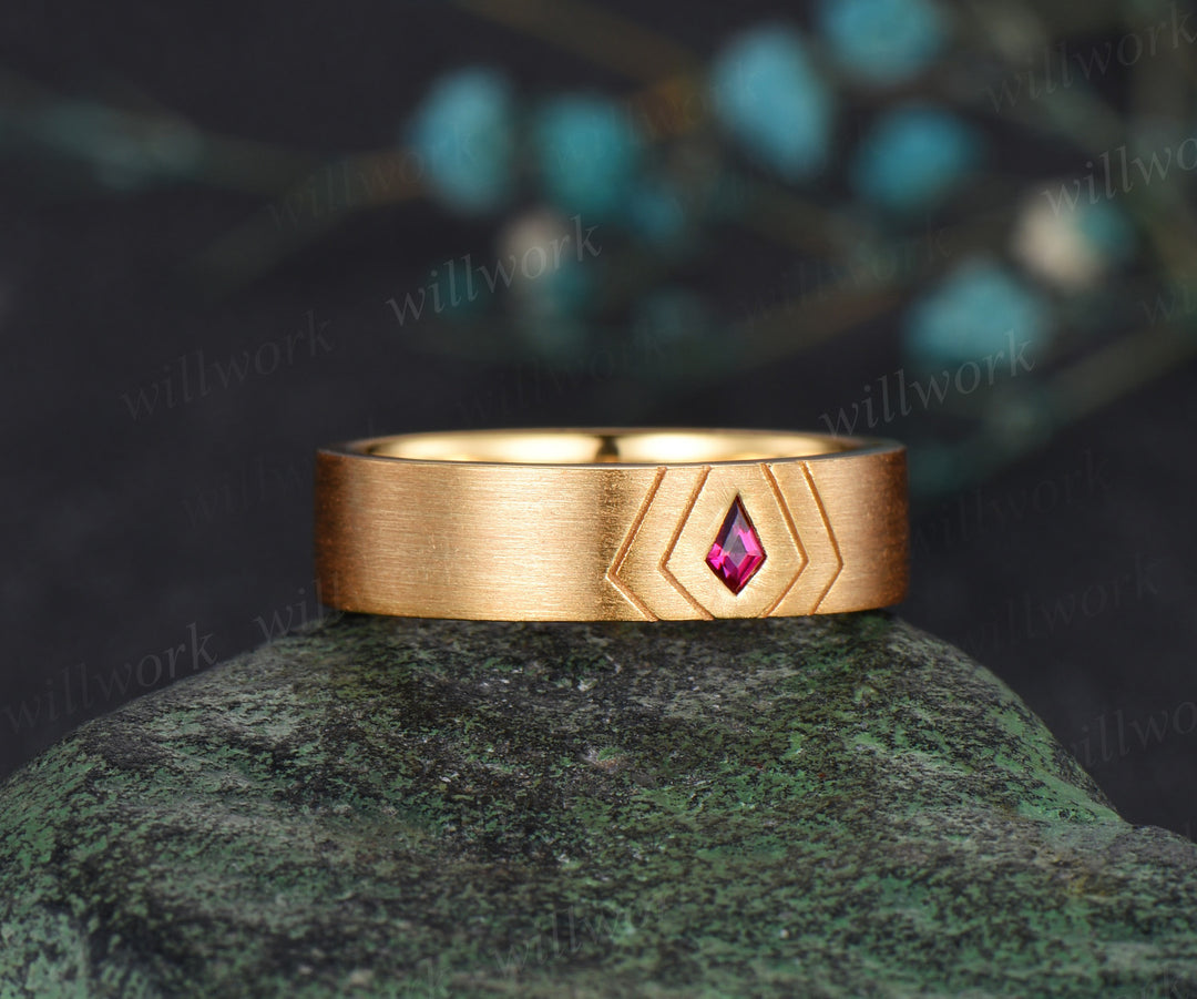 Kite Cut Red Ruby Engagement ring with Rose Gold 10k/14k/18k White Yellow Gold men's ring gift for him anniversary gift