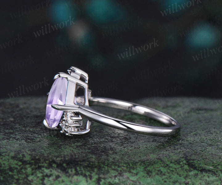 Unique Asscher cut lavender amethyst engagement ring alexandrite diamond cluster proposal ring crystal wedding ring for women