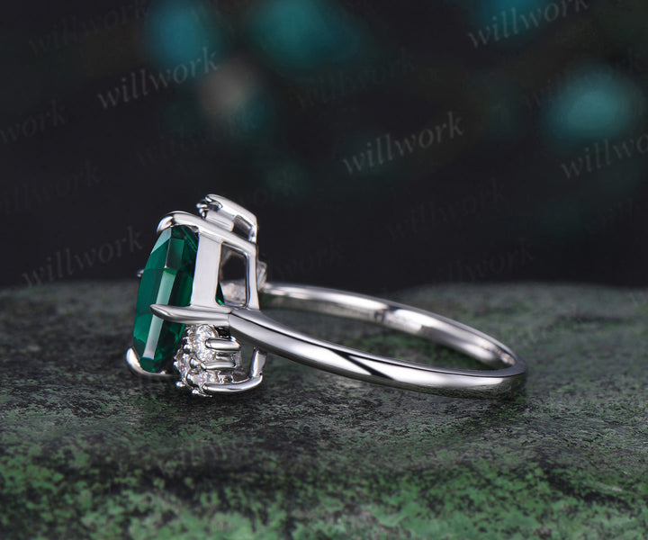 Asscher cut emerald engagement ring alexandrite & diamond cluster unique proposal ring June birthstone promise ring for her