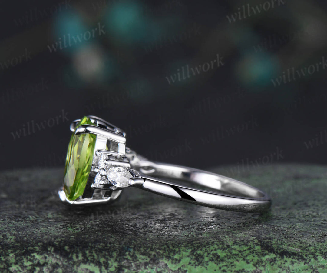 Unique pearcut citrine engagement ring teardrop peridot Toi et Moi ring dainty anniversary ring women