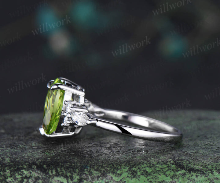 Unique pearcut citrine engagement ring teardrop peridot Toi et Moi ring dainty anniversary ring women