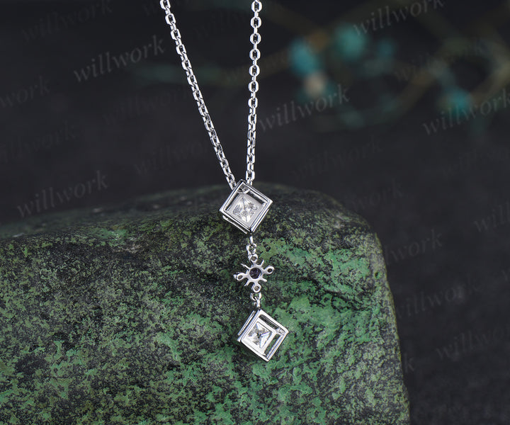 Princess cut moissanite dangle earrings necklace square moissanite milgrain vintage cross amethyst earrings pendant jewelry set