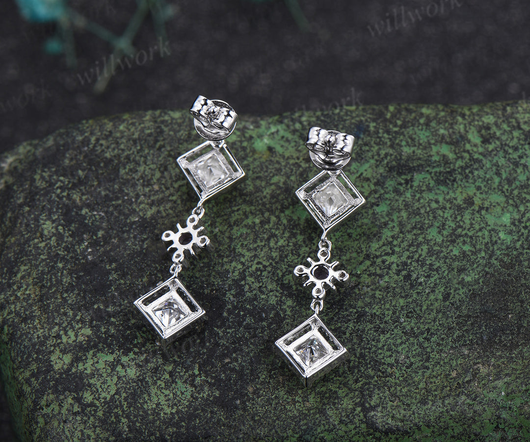 Princess cut moissanite dangle earrings necklace square moissanite milgrain vintage cross amethyst earrings pendant jewelry set