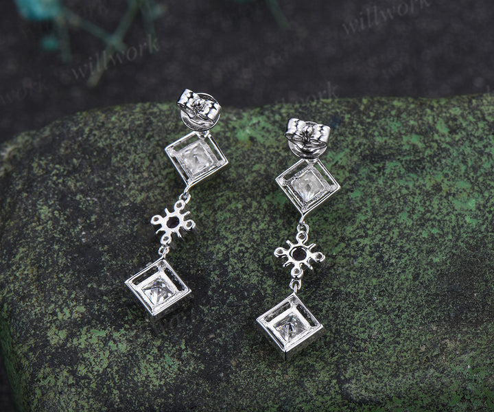 Princess cut moissanite dangle earrings necklace square moissanite milgrain vintage cross amethyst earrings pendant jewelry set