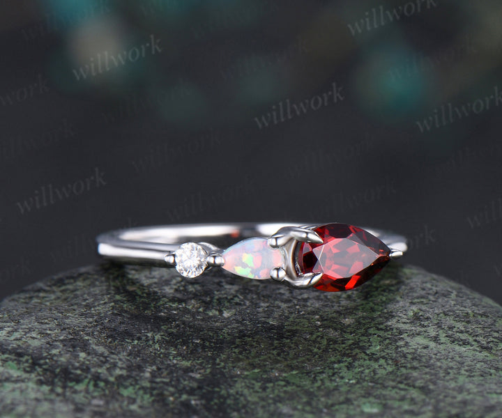 Each to west pear garnet ring dainty three stone opal engagement ring minimalist garnet ring for women jewelry gifts