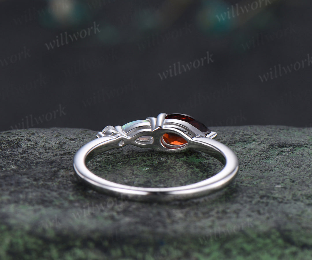 Each to west pear garnet ring dainty three stone opal engagement ring minimalist garnet ring for women jewelry gifts