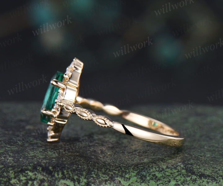 Marquise emerald engagement ring vintage cluster diamond ring wedding promise anniversary ring