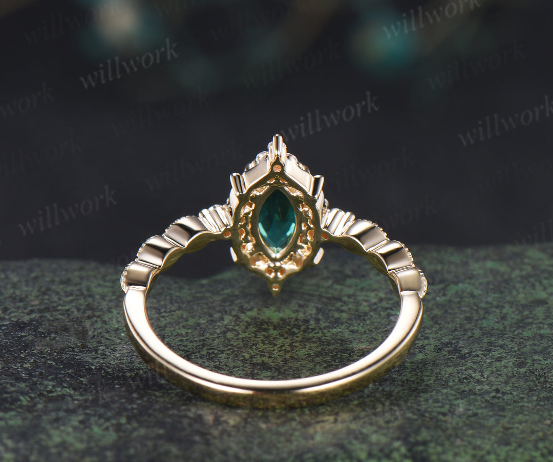 Marquise emerald engagement ring vintage cluster diamond ring wedding promise anniversary ring