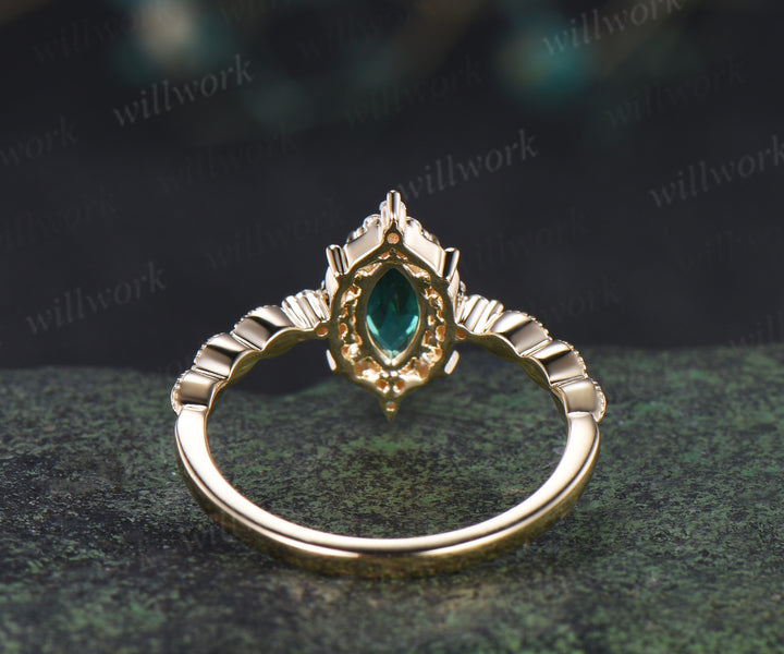 Marquise emerald engagement ring vintage cluster diamond ring wedding promise anniversary ring