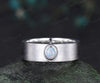 Oval shape opal men wedding band brushed finsh solitaire ring solid white gold engagement ring unique October birthstone anniversary gift