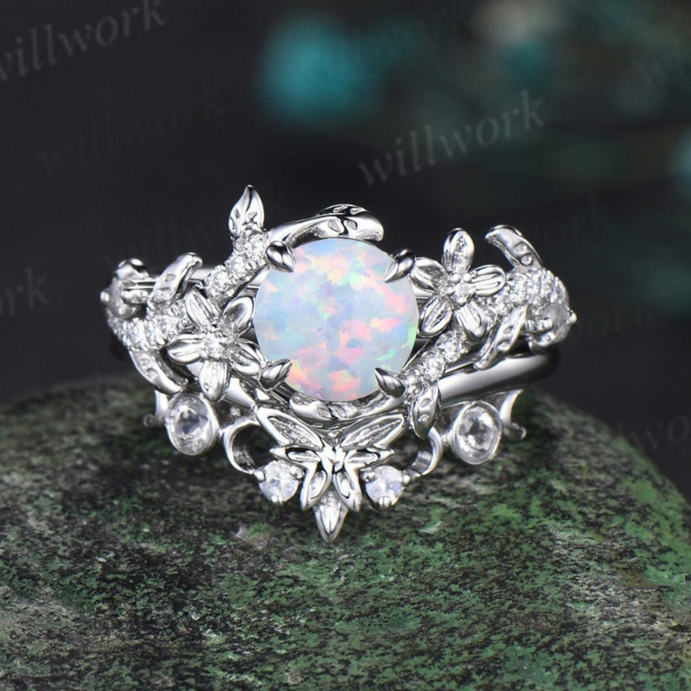 Art Deco Opal Engagement Ring Round Cut Opal Art on sale Deco Wedding Ring Opal Bridal Ring Natural Opal Wedding Ring Bridal Anniversary Ring