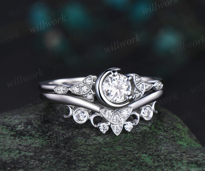 0.5ct round cut IGI Lab grown diamond engagement ring solid 14k 18k white gold Celtic knot promise wedding ring set women Norse Viking Jewelry