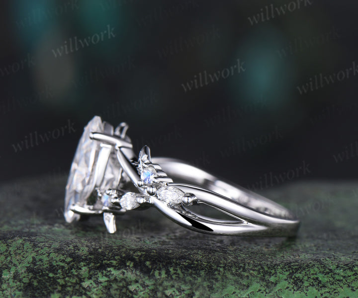 1ct marquise cut IGI lab-grownd diamond engagement ring white gold infinity leaf moonstone ring vintage diamond promise wedding ring women