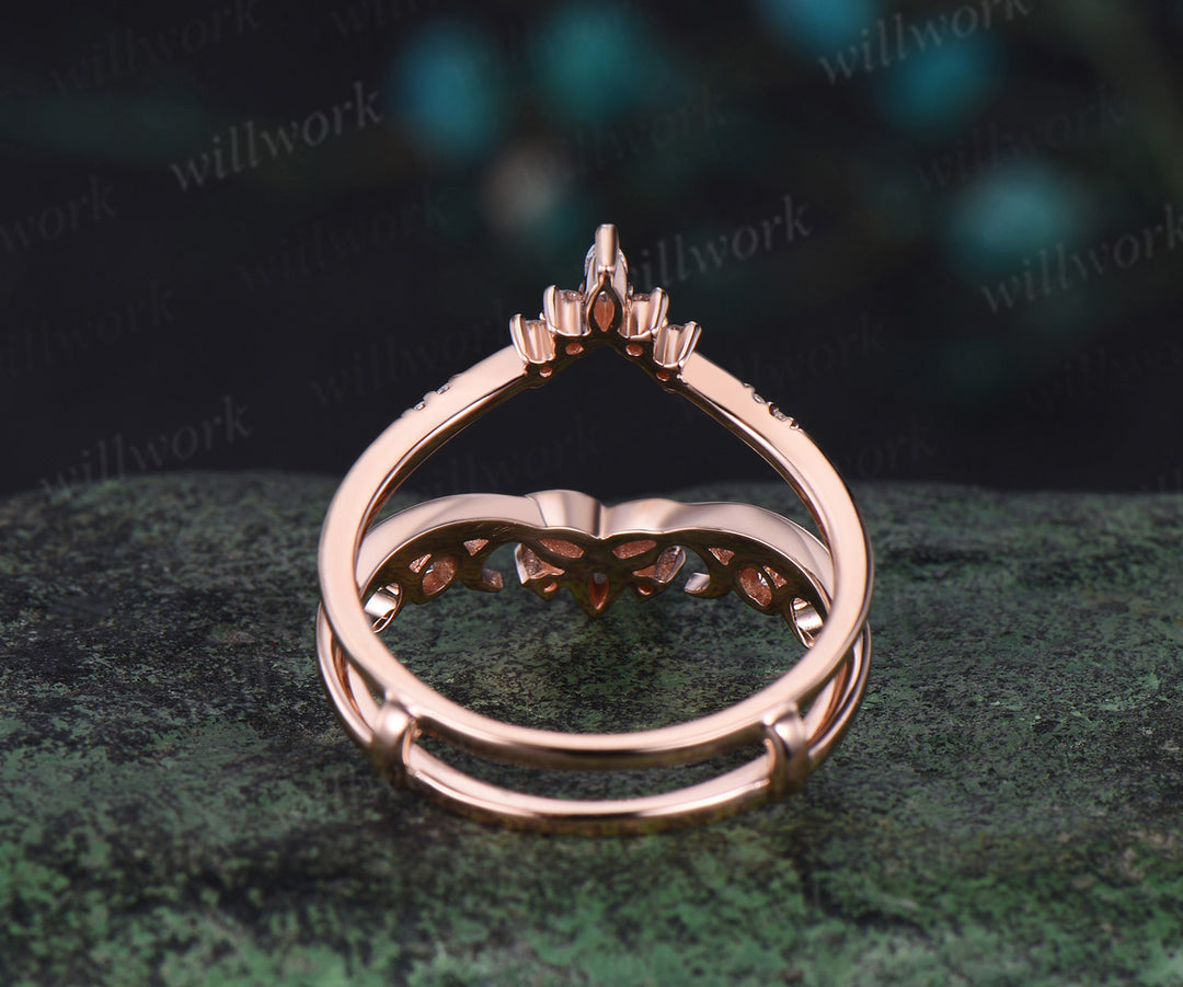 Double V curved diamond wedding band enhancer wraps solid 14k yellow gold Celtic knot moissanite wedding ring band women anniversary gift