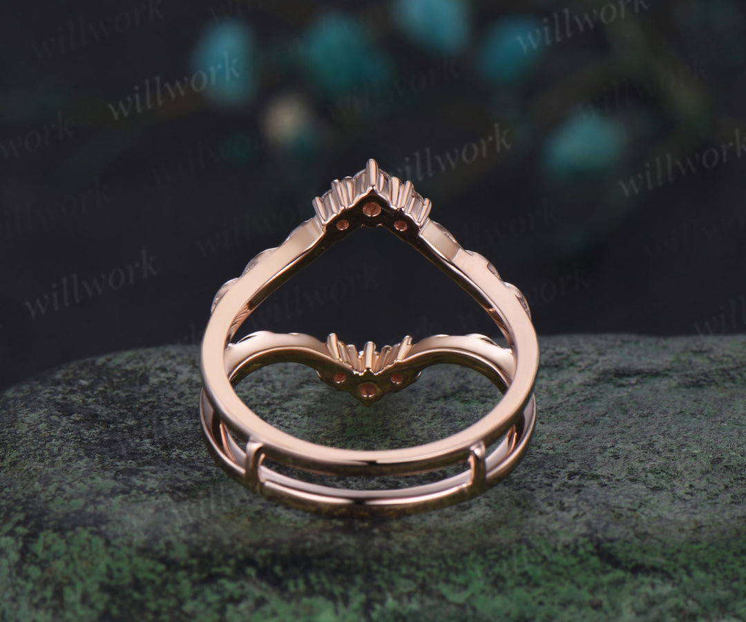 Vintage double curved diamond wedding band enhancer wraps solid 14k rose gold leaf wedding ring band women anniversary gift