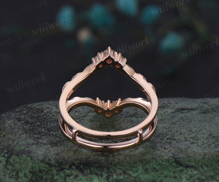 Vintage double curved diamond wedding band enhancer wraps solid 14k rose gold leaf wedding ring band women anniversary gift