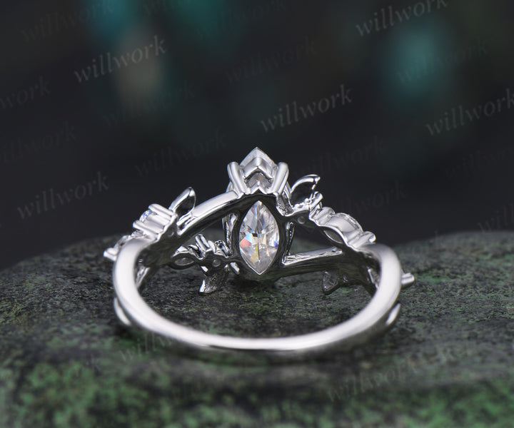 1ct marquise cut IGI lab-grownd diamond engagement ring white gold infinity leaf moonstone ring vintage diamond promise wedding ring women
