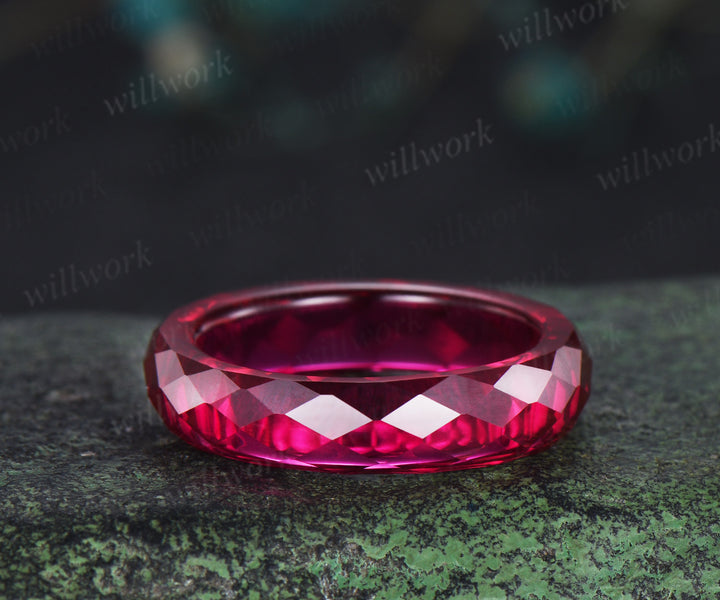 Briolette cut red ruby rough stone wedding band mens full eternity dainty ruby bridal engagement ring women July birthstone gift for him