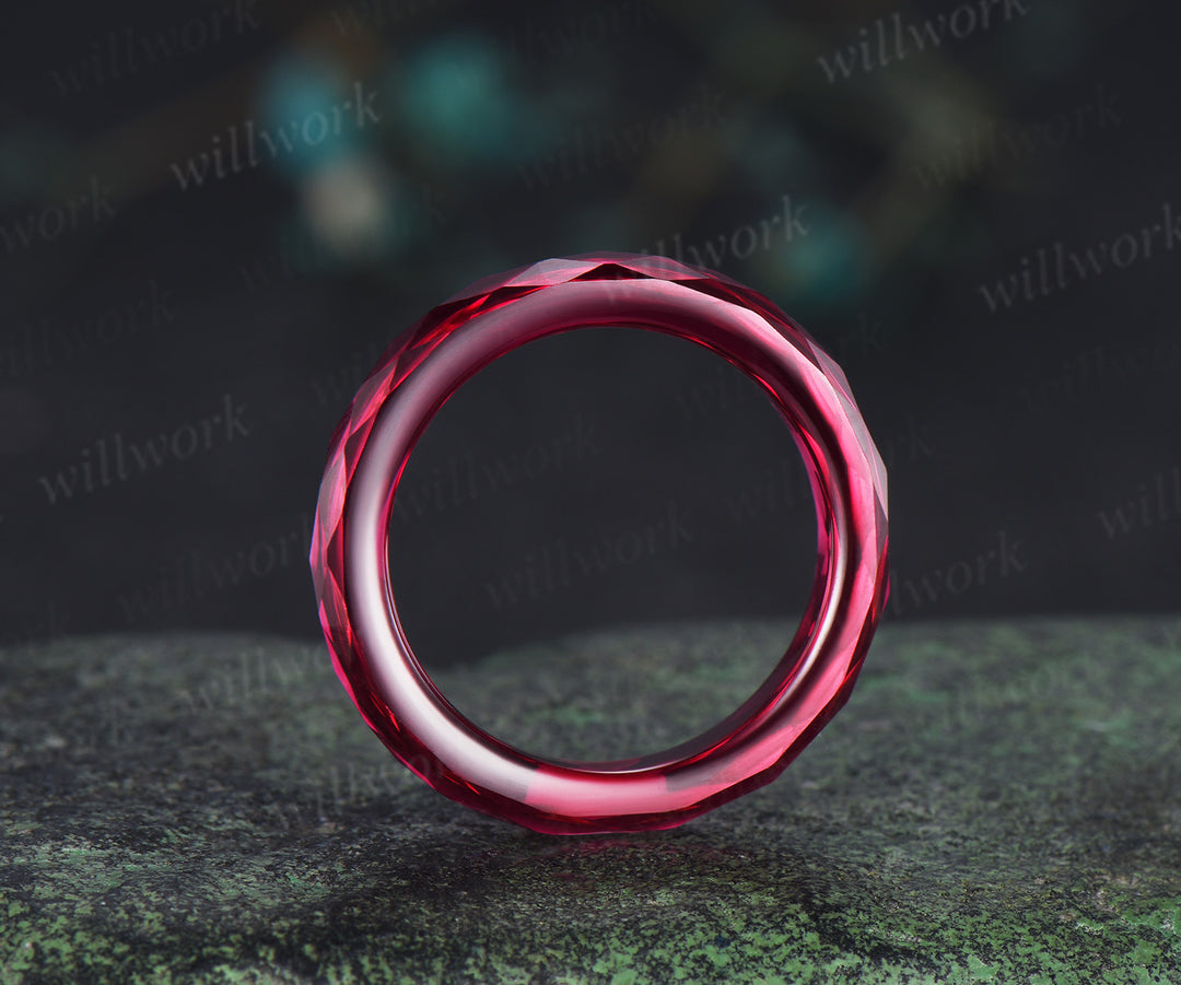 Briolette cut red ruby rough stone wedding band mens full eternity dainty ruby bridal engagement ring women July birthstone gift for him