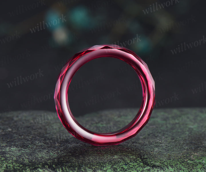 Briolette cut red ruby rough stone wedding band mens full eternity dainty ruby bridal engagement ring women July birthstone gift for him