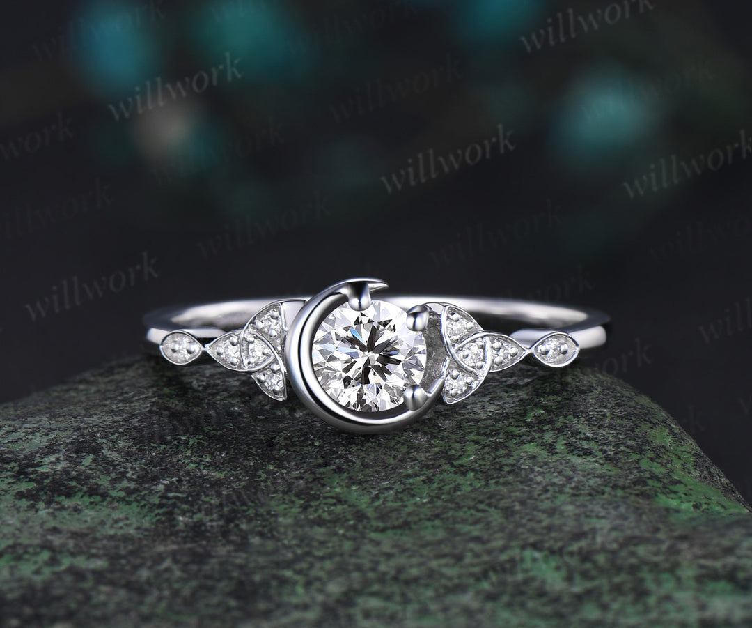 0.5ct round cut IGI Lab grown diamond engagement ring solid 14k 18k white gold Celtic knot promise wedding ring set women Norse Viking Jewelry