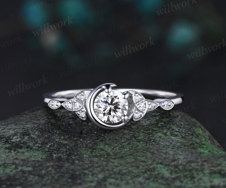 0.5ct round cut IGI Lab grown diamond engagement ring solid 14k 18k white gold Celtic knot promise wedding ring set women Norse Viking Jewelry