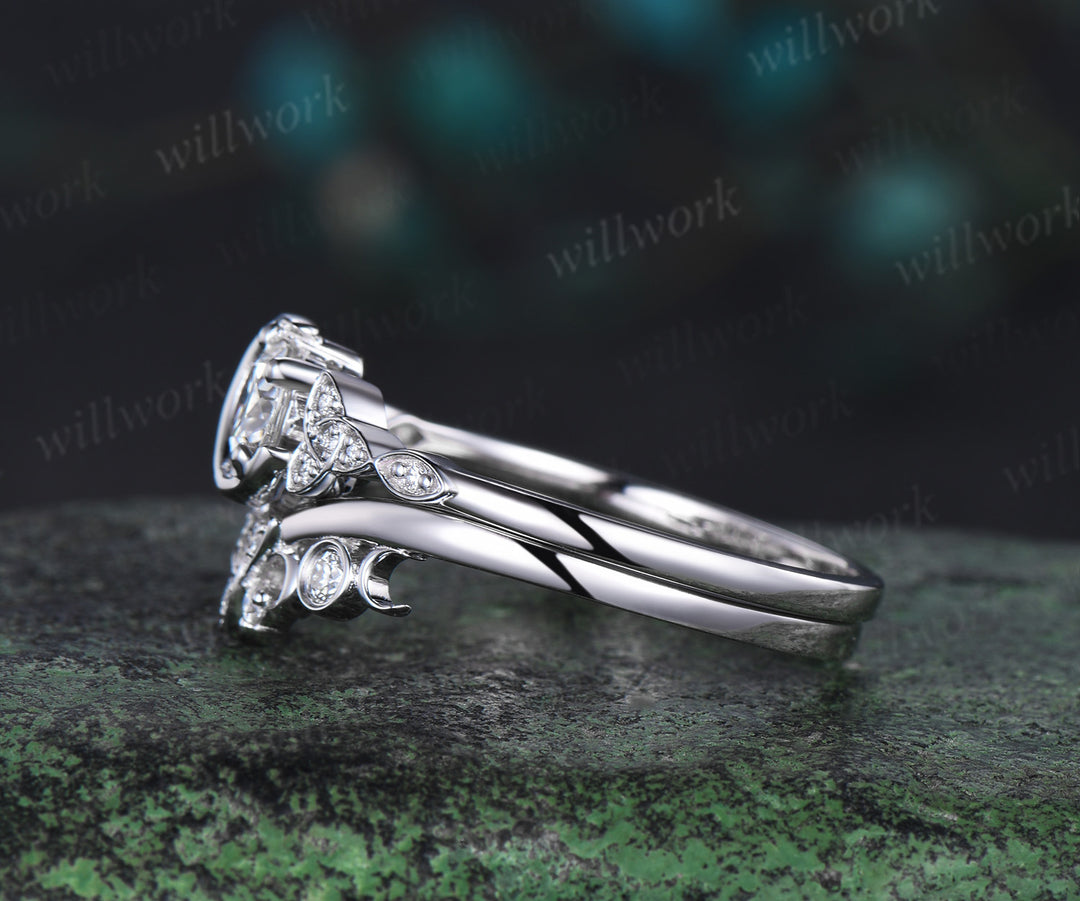 0.5ct round cut IGI Lab grown diamond engagement ring solid 14k 18k white gold Celtic knot promise wedding ring set women Norse Viking Jewelry