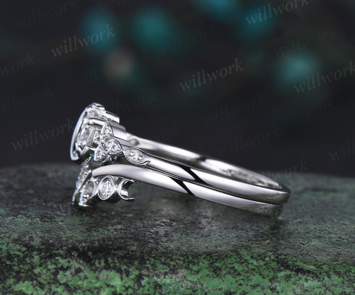 0.5ct round cut IGI Lab grown diamond engagement ring solid 14k 18k white gold Celtic knot promise wedding ring set women Norse Viking Jewelry