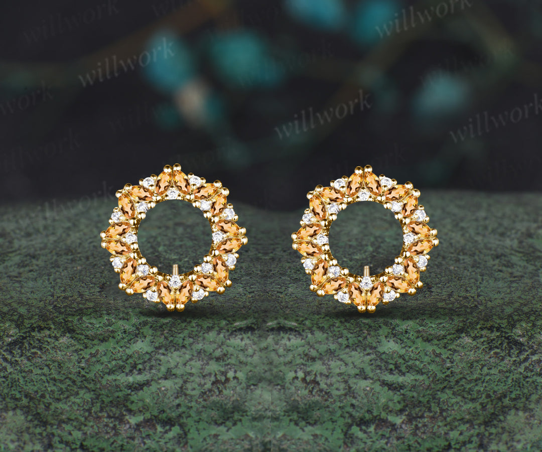 Marquise Emerald Moissanite Wreath Earrings Stud Ruby Earrings Christmas Gift For Her