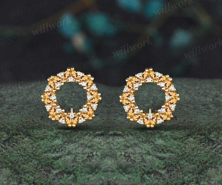 Marquise Emerald Moissanite Wreath Earrings Stud Ruby Earrings Christmas Gift For Her
