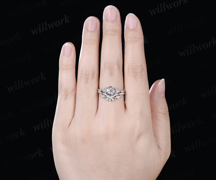 0.5ct round cut IGI Lab grown diamond engagement ring solid 14k 18k white gold Celtic knot promise wedding ring set women Norse Viking Jewelry
