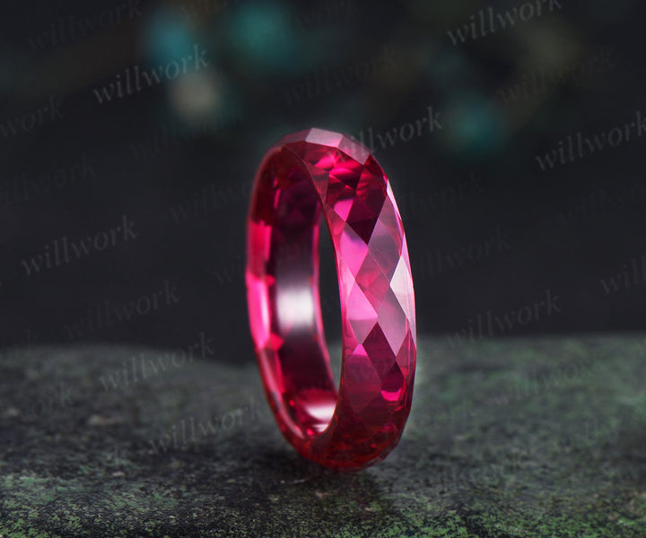 Briolette cut red ruby rough stone wedding band mens full eternity dainty ruby bridal engagement ring women July birthstone gift for him