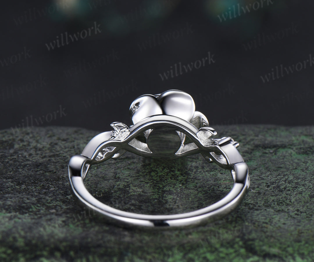 Round cut ruby engagement ring flower floral leaf three stone moissanite ring vintage infinity wedding ring for women