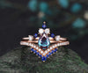 5x7mm pear cut Alexandrite engagement ring set half eternity diamond sapphires ring curved V shape matching band regal bridal set