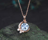Vintage round natural aquamarine necklace solid rose gold cluster moon snowdrift diamond pendant women March birthstone gifts